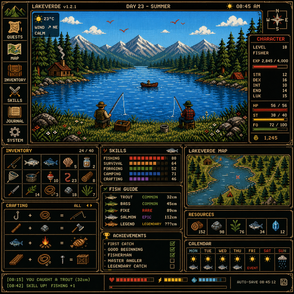 An intricate 8-bit digital illustration of a retro-style computer RPG or simula… AI image prompt example