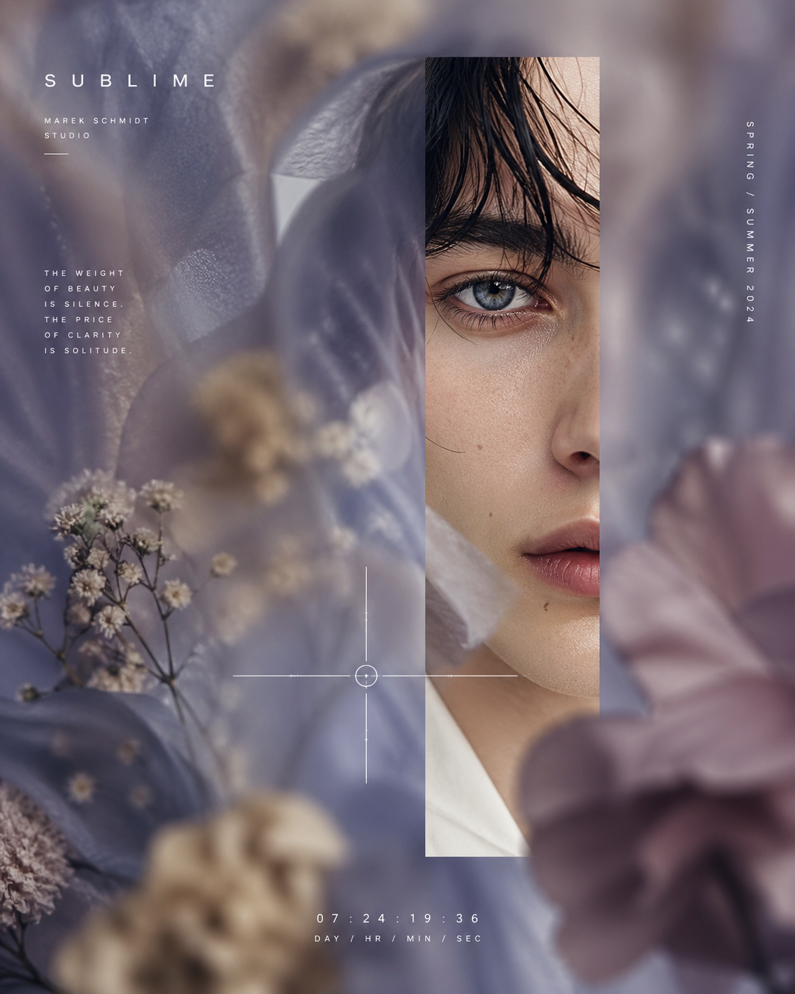 A sophisticated [MOOD] editorial layout that juxtaposes sharp photorealism with… AI image prompt example