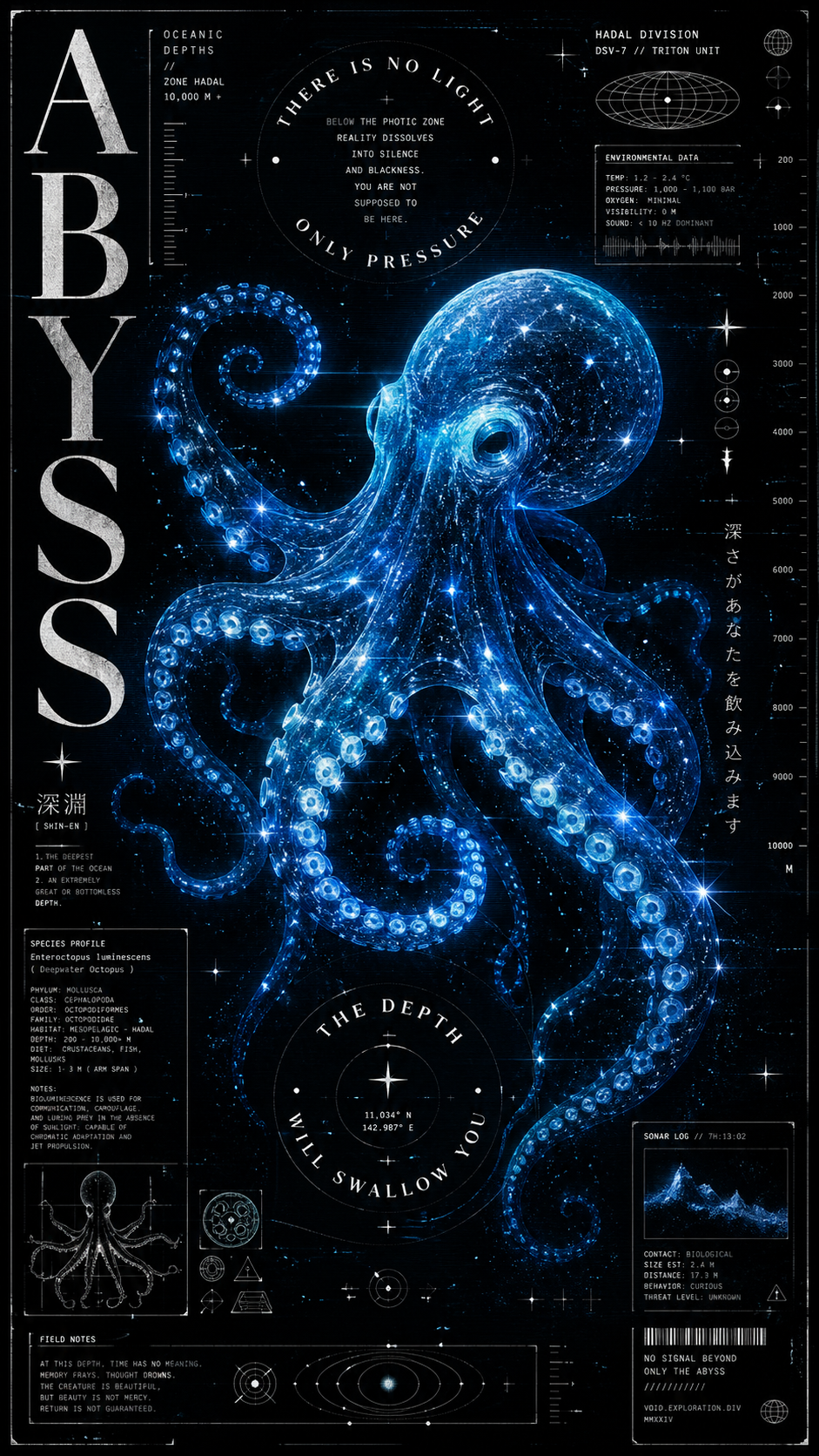 A haunting, ethereal graphic design poster with a dark academic and experimenta… AI image prompt example