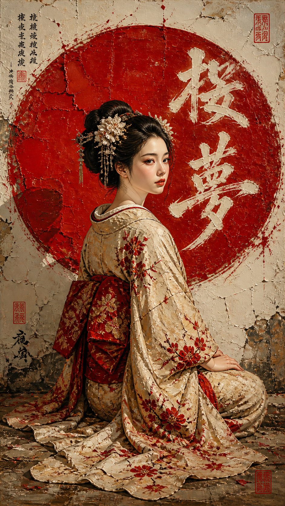 A highly detailed digital painting of [MAIN_SUBJECT] in a serene, seated pose c… AI image prompt example