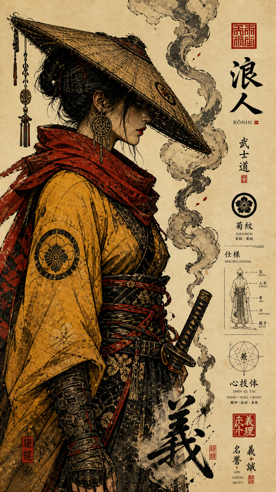 A highly stylized digital illustration and character concept design of [MAIN_SU… AI image prompt example
