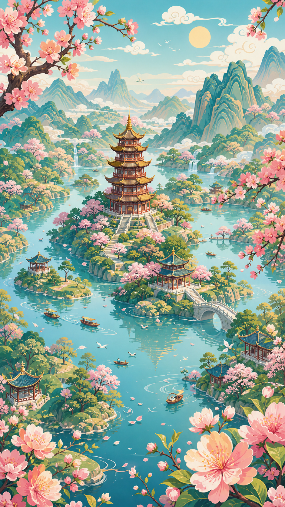 A highly detailed, flat vector illustration in a modern decorative landscape ar… AI image prompt example