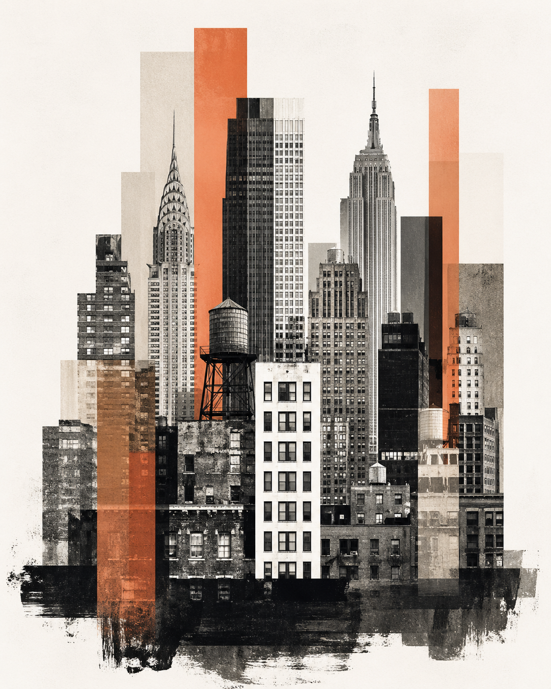 A sophisticated mixed-media architectural collage in a contemporary fine-art st… AI image prompt example