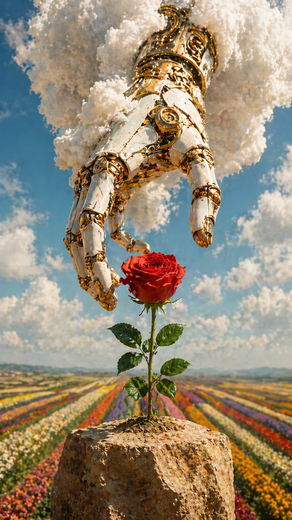 a 3D digital illustration render, surreal and highly-detailed, depicting a larg… AI image prompt example